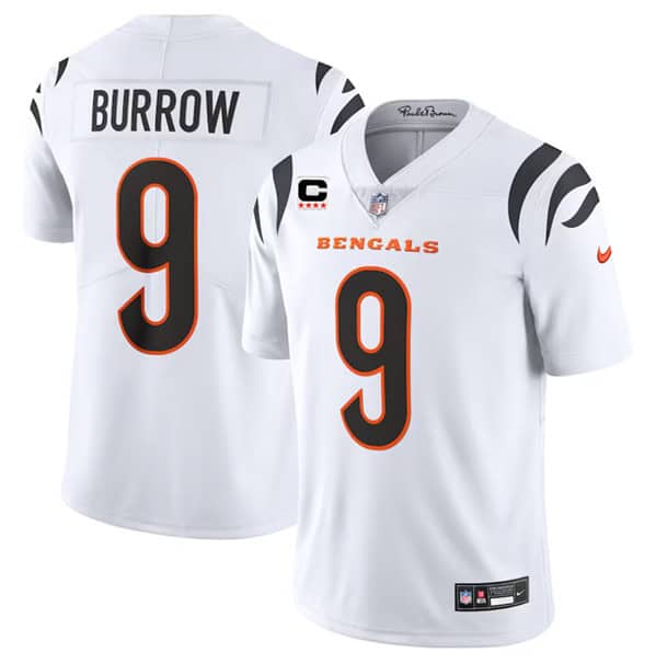 Cincinnati Bengals #9 Joe Burrow White With 4-Star C Patch Vapor Untouchable Limited Stitched Jersey