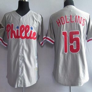 Mitchell And Ness Phillies #15 Dave Hollins Grey Stitched Throwback Jersey