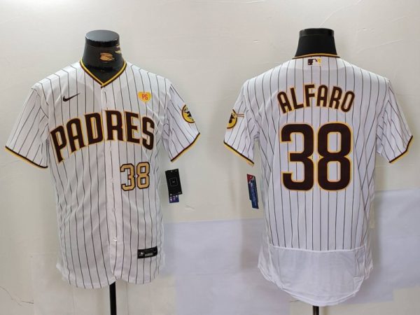 San Diego Padres #38 Jorge Alfaro White With PS Patch Flex Base Stitched Jersey