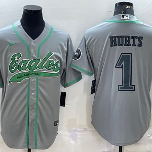 Philadelphia Eagles #1 Jalen Hurts Gray With Patch Cool Base Stitched Jersey