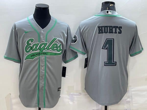 Philadelphia Eagles #1 Jalen Hurts Gray With Patch Cool Base Stitched Jersey