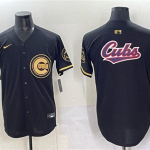 Chicago Cubs Team Big Logo Black Gold Limited Stitched Jersey
