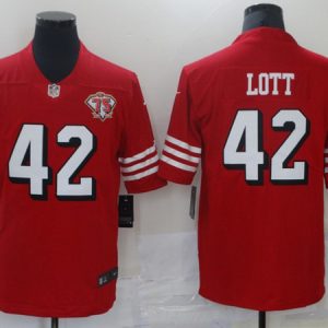 San Francisco 49ers #42 Ronnie Lott 2021 Scarlet 75th Anniversary Alternate Vapor Untouchable Limited Stitched Jersey