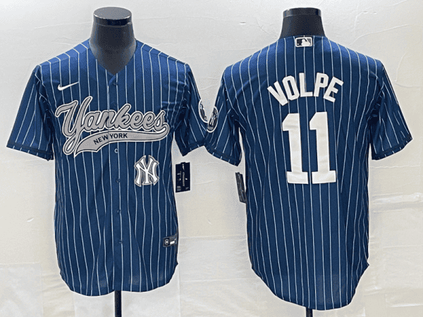 New York Yankees #11 Anthony Volpe Navy With Patch Cool Base Stitched Jersey