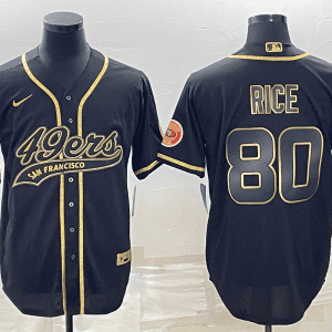 San Francisco 49ers #80 Jerry Rice Black Gold With Patch Cool Base Stitched Baseball Jersey