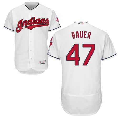 Indians #47 Trevor Bauer White Flexbase Authentic Collection Stitched Jersey