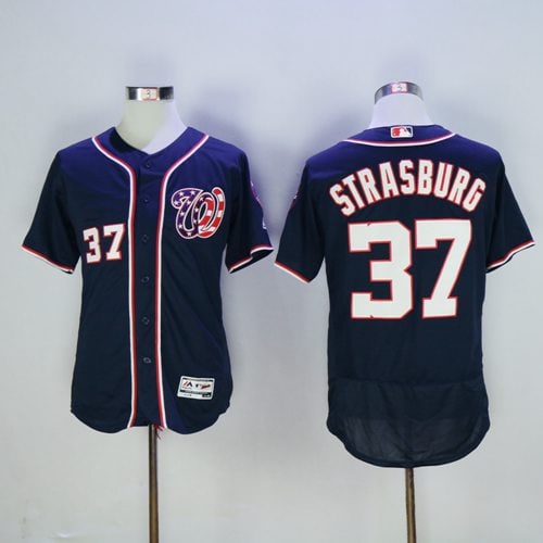 Nationals #37 Stephen Strasburg Navy Blue Flexbase Authentic Collection Stitched Jersey