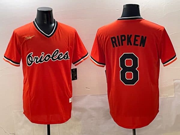Baltimore Orioles #8 Cal Ripken Jr. Orange Throwback Stitched Jersey