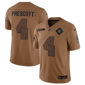 Dallas Cowboys #4 Dak Prescott 2023 Brown Salute To Service Limited Stitched Jersey