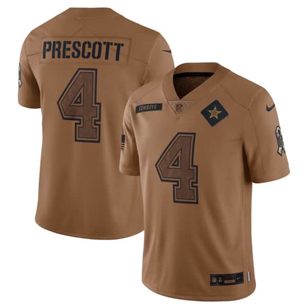 Dallas Cowboys #4 Dak Prescott 2023 Brown Salute To Service Limited Stitched Jersey