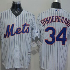 Mets #34 Noah Syndergaard White(Blue Strip) New Cool Base Stitched Jersey