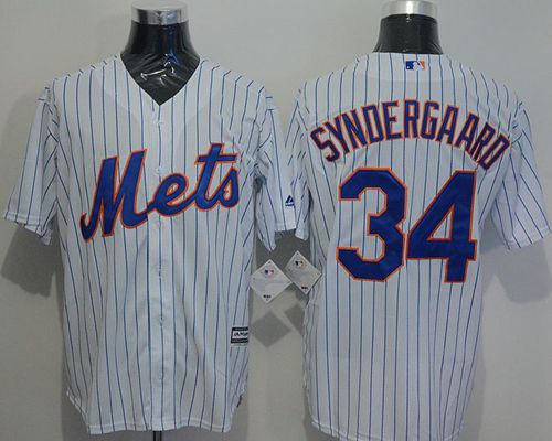 Mets #34 Noah Syndergaard White(Blue Strip) New Cool Base Stitched Jersey
