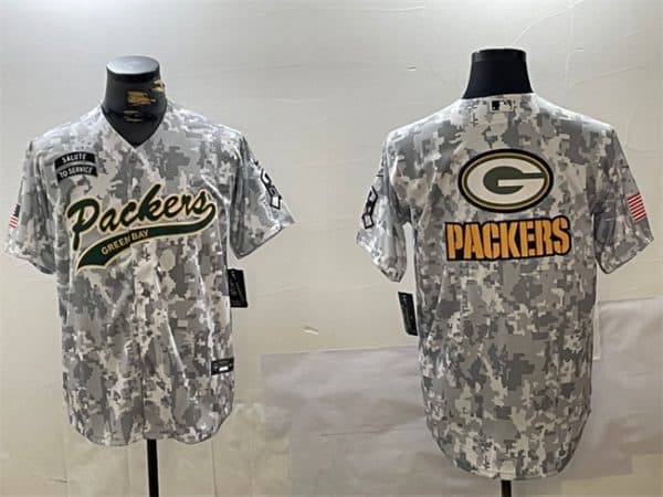 Green Bay Packers Team Big Logo 2024 Arctic Camo Salute To Service Stitched Jersey