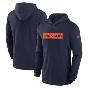 Denver Broncos Navy Sideline Performance Hoodie