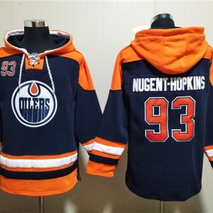 Edmonton Oilers #93 Ryan Nugent-Hopkins Navy Lace-Up Pullover Hoodie