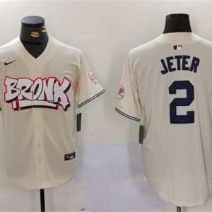 New York Yankees #2 Derek Jeter Cream Bronx Graffiti V2 Vapor Limited Stitched Jersey