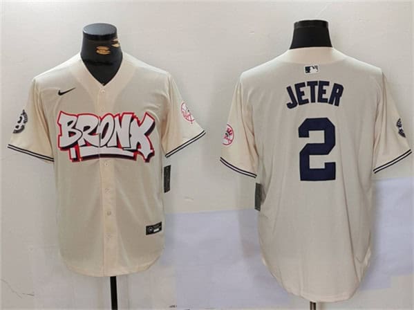 New York Yankees #2 Derek Jeter Cream Bronx Graffiti V2 Vapor Limited Stitched Jersey