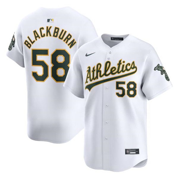 Oakland Athletics #58 Paul Blackburn White Home Limited Stitched Jersey