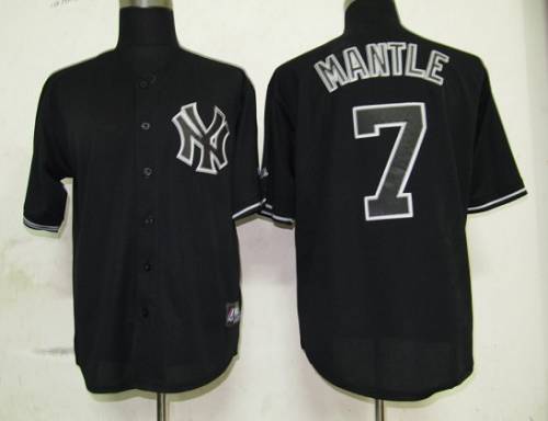 Yankees #7 Mickey Mantle Black Fashion Stitched Jersey