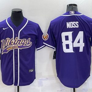 Minnesota Vikings #84 Randy Moss Purple With Patch Cool Base Stitched Baseball Jersey
