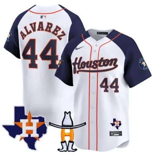 Houston Astros #44 Yordan Alvarez White Navy Premier Patch Cool Base Stitched Jersey