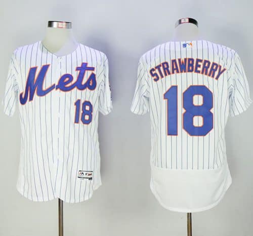 Mets #18 Darryl Strawberry White(Blue Strip) Flexbase Authentic Collection Stitched Jersey