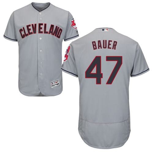 Indians #47 Trevor Bauer Grey Flexbase Authentic Collection Stitched Jersey