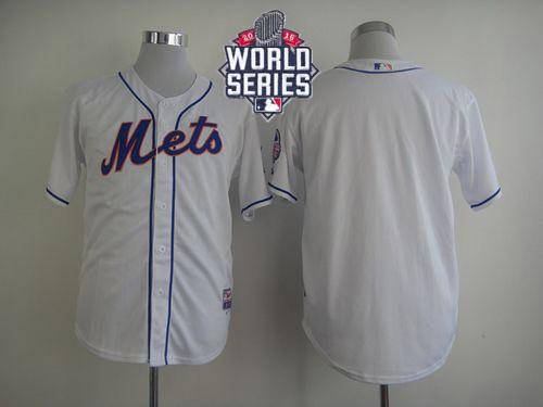 Mets Blank White Cool Base W 2015 World Series Patch Stitched Jersey