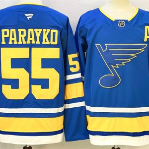 St. Louis Blues #55 Colton Parayko Blue 2025 With A Patch Stitched Jersey