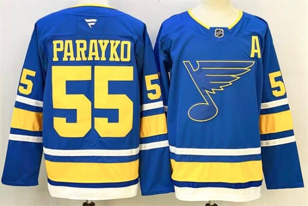 St. Louis Blues #55 Colton Parayko Blue 2025 With A Patch Stitched Jersey