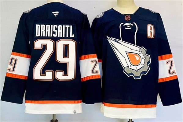 Edmonton Oilers #29 Leon Draisaitl Navy 2024-25 With A Patch Reverse Retro Stitched Jersey