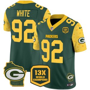 Green Bay Packers #92 Reggie White Green 2024 F.U.S.E. 13 Time World Champions And Home Patch Vapor Untouchable Limited Stitched Jersey