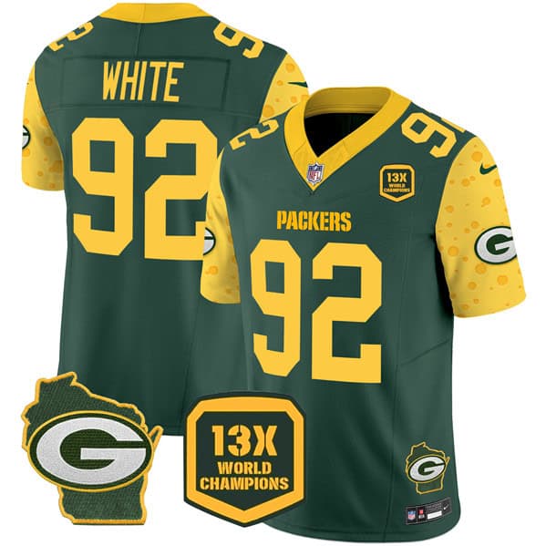 Green Bay Packers #92 Reggie White Green 2024 F.U.S.E. 13 Time World Champions And Home Patch Vapor Untouchable Limited Stitched Jersey
