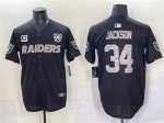 Las Vegas Raiders #34 Bo Jackson Black With Nevada Silver Stat Patch And 65th Anniversary Patch 3-Star C Patch Stitched Jersey