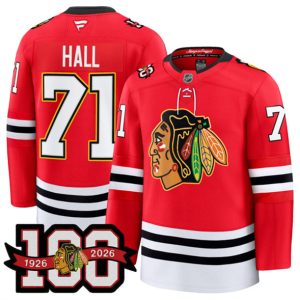 Chicago Blackhawks #71 Taylor Hall Red 2025 Home 100th Anniversary Stitched Jersey