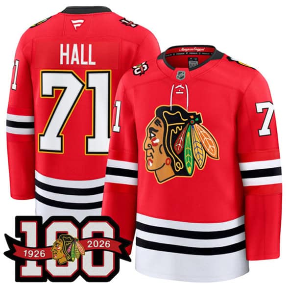 Chicago Blackhawks #71 Taylor Hall Red 2025 Home 100th Anniversary Stitched Jersey