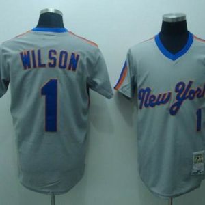 Mitchell And Ness Mets #1 Mookie Wilson Stitched Grey Throwback Jersey