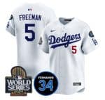 Los Angeles Dodgers #5 Freddie Freeman White 2024 World Series With Fernando Memorial Patch Limited Stitched Jersey