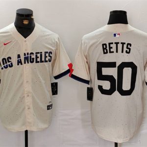 Los Angeles Dodgers #50 Mookie Betts Cream Stitched Jersey