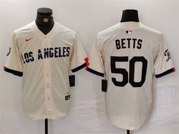 Los Angeles Dodgers #50 Mookie Betts Cream Stitched Jersey