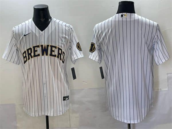 Milwaukee Brewers Blank White Pinstripe 2025 With Patch Stitched Jersey