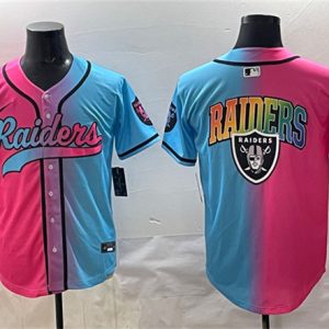 Las Vegas Raiders Team Big Logo Pink Blue Limited Stitched Jersey