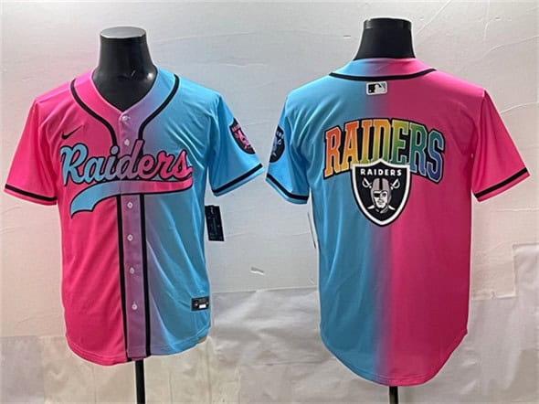 Las Vegas Raiders Team Big Logo Pink Blue Limited Stitched Jersey