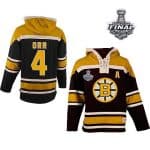 Bruins Stanley Cup Finals Patch #4 Bobby Orr Black Sawyer Hooded Sweatshirt Stitched Jersey