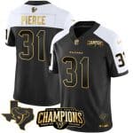 Houston Texans #31 Dameon Pierce Black White Golden 2023 F.U.S.E. With AFC South Champions Patch And Team Logo Patch Limited Stitched Jersey