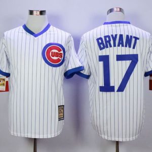 Cubs #17 Kris Bryant White Strip Home Cooperstown Stitched Jersey