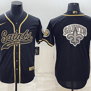 New Orleans Saints Black Gold Team Big Logo With Patch Cool Base Stitched Baseball Jersey