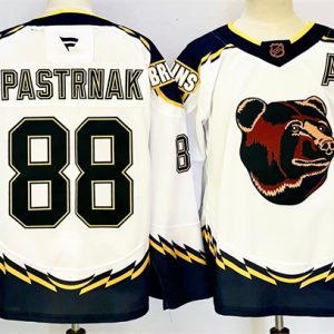 Boston Bruins #88 David Pastrnak White 2024-25 With A Patch Reverse Retro Home Stitched Jersey