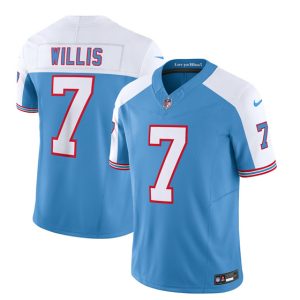 Tennessee Titans #7 Malik Willis Blue White 2023 F.U.S.E. Vapor Limited Throwback Stitched Jersey