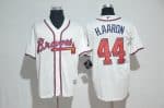 Atlanta Braves #44 Hank Aaron White Team Logo Print Cool Base Stitched Jersey